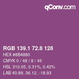 カラーコード: RGB 139.1 72.8 128 | qconv.com