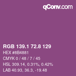 カラーコード: RGB 139.1 72.8 129 | qconv.com