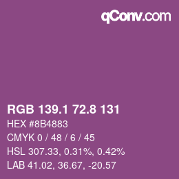 カラーコード: RGB 139.1 72.8 131 | qconv.com