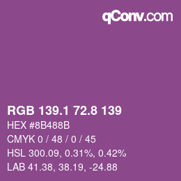 カラーコード: RGB 139.1 72.8 139 | qconv.com