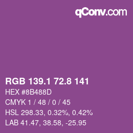 カラーコード: RGB 139.1 72.8 141 | qconv.com