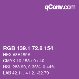 カラーコード: RGB 139.1 72.8 154 | qconv.com
