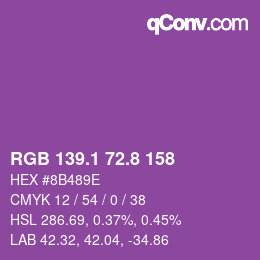 カラーコード: RGB 139.1 72.8 158 | qconv.com