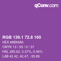カラーコード: RGB 139.1 72.8 160 | qconv.com