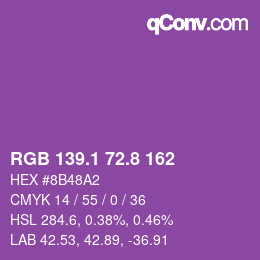 カラーコード: RGB 139.1 72.8 162 | qconv.com
