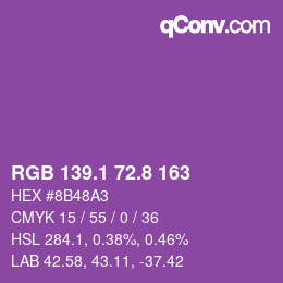 カラーコード: RGB 139.1 72.8 163 | qconv.com