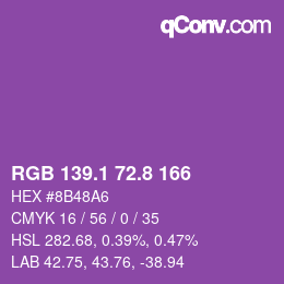 カラーコード: RGB 139.1 72.8 166 | qconv.com