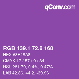 カラーコード: RGB 139.1 72.8 168 | qconv.com