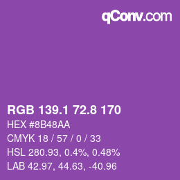 カラーコード: RGB 139.1 72.8 170 | qconv.com