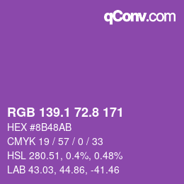 カラーコード: RGB 139.1 72.8 171 | qconv.com