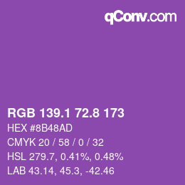カラーコード: RGB 139.1 72.8 173 | qconv.com