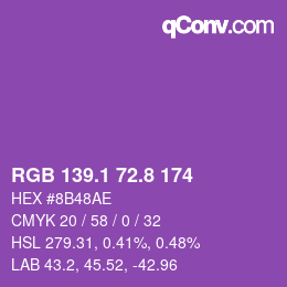 カラーコード: RGB 139.1 72.8 174 | qconv.com