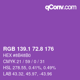 カラーコード: RGB 139.1 72.8 176 | qconv.com