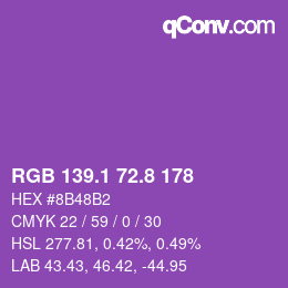 カラーコード: RGB 139.1 72.8 178 | qconv.com