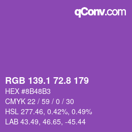 カラーコード: RGB 139.1 72.8 179 | qconv.com