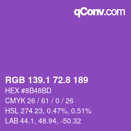 カラーコード: RGB 139.1 72.8 189 | qconv.com