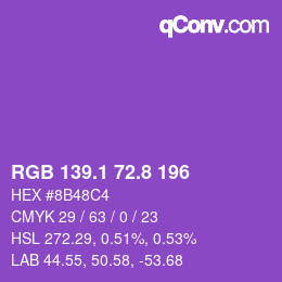 カラーコード: RGB 139.1 72.8 196 | qconv.com