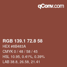 Color code: RGB 139.1 72.8 58 | qconv.com