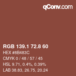 Color code: RGB 139.1 72.8 60 | qconv.com