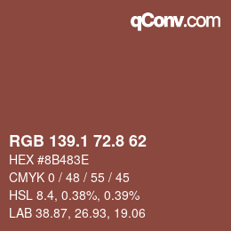 カラーコード: RGB 139.1 72.8 62 | qconv.com
