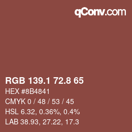 カラーコード: RGB 139.1 72.8 65 | qconv.com