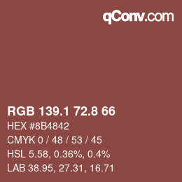 Color code: RGB 139.1 72.8 66 | qconv.com