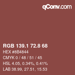 Code couleur: RGB 139.1 72.8 68 | qconv.com