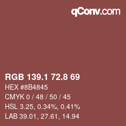 カラーコード: RGB 139.1 72.8 69 | qconv.com