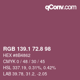 カラーコード: RGB 139.1 72.8 98 | qconv.com