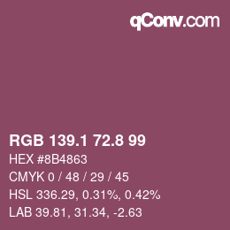 カラーコード: RGB 139.1 72.8 99 | qconv.com