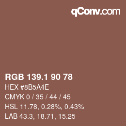 カラーコード: RGB 139.1 90 78 | qconv.com