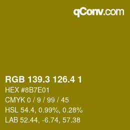 カラーコード: RGB 139.3 126.4 1 | qconv.com