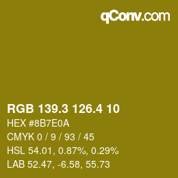 カラーコード: RGB 139.3 126.4 10 | qconv.com