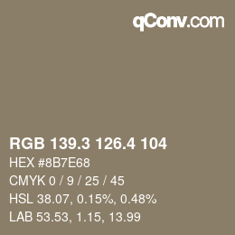 カラーコード: RGB 139.3 126.4 104 | qconv.com