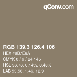 カラーコード: RGB 139.3 126.4 106 | qconv.com
