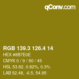 カラーコード: RGB 139.3 126.4 14 | qconv.com