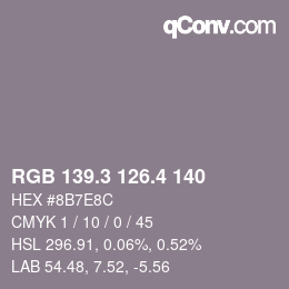 カラーコード: RGB 139.3 126.4 140 | qconv.com