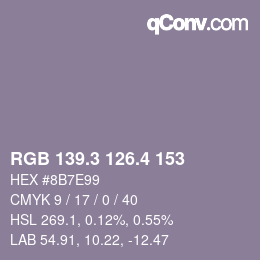 カラーコード: RGB 139.3 126.4 153 | qconv.com