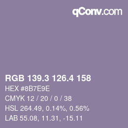 カラーコード: RGB 139.3 126.4 158 | qconv.com