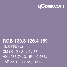 カラーコード: RGB 139.3 126.4 159 | qconv.com