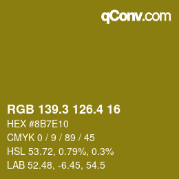 カラーコード: RGB 139.3 126.4 16 | qconv.com