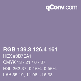 カラーコード: RGB 139.3 126.4 161 | qconv.com