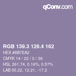カラーコード: RGB 139.3 126.4 162 | qconv.com