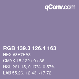 カラーコード: RGB 139.3 126.4 163 | qconv.com
