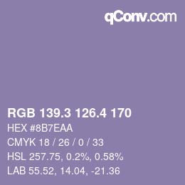 カラーコード: RGB 139.3 126.4 170 | qconv.com