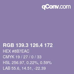 カラーコード: RGB 139.3 126.4 172 | qconv.com
