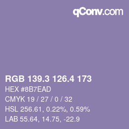 カラーコード: RGB 139.3 126.4 173 | qconv.com