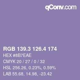 カラーコード: RGB 139.3 126.4 174 | qconv.com