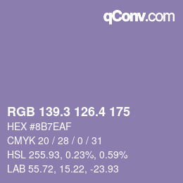 カラーコード: RGB 139.3 126.4 175 | qconv.com