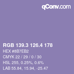 カラーコード: RGB 139.3 126.4 178 | qconv.com